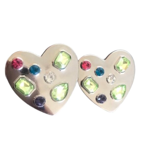 Jewelry - Silver Plated Heart Earrings with Multicolor Gems